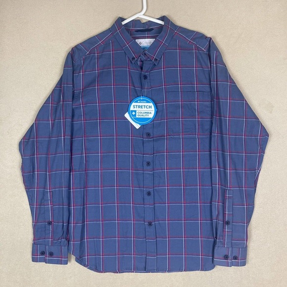 Columbia Shirt Adult Large‎ Blue Plaid Outdoor Fishing Hiking Mens NW - Picture 1 of 14